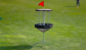 a portable disc golf basket
